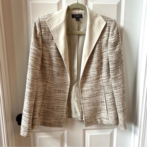 Liz Claiborne Jackets & Blazers - ⭐️ Liz Claiborne Suits Open Tweed Blazer Brown Ivory Size 8P